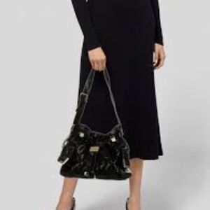 Michael Michael Kors Beverly Drawstring Bag Croc Embossed Black Patent Leather